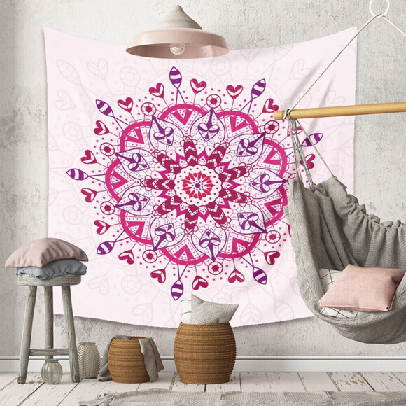 Mandala Tapestry Wall Decor In Pink - Picture 2 of 5